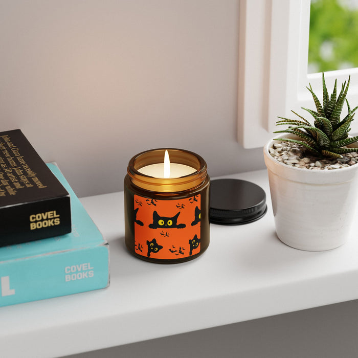 Halloween Black Cat Soy Candle — Amber Jar Scented Candle