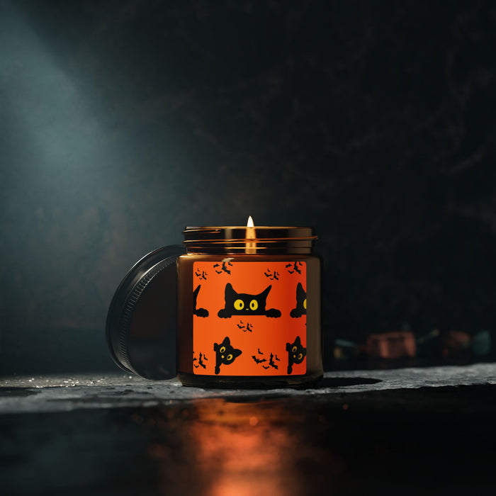 Halloween Black Cat Soy Candle — Amber Jar Scented Candle
