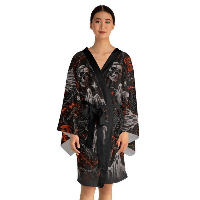 Halloween Ghosts & Pumpkins Kimono Robe — Spooky All-Over Print