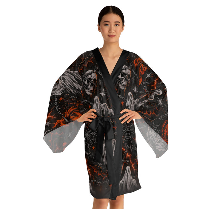 Halloween Ghosts & Pumpkins Kimono Robe — Spooky All-Over Print