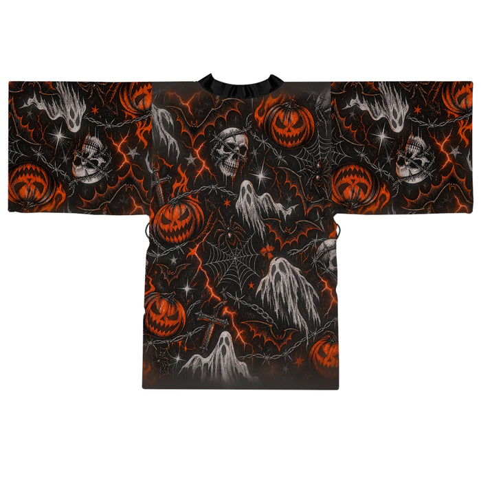 Halloween Ghosts & Pumpkins Kimono Robe — Spooky All-Over Print