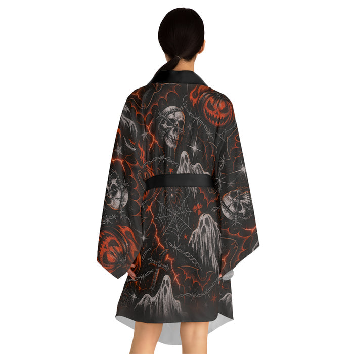 Halloween Ghosts & Pumpkins Kimono Robe — Spooky All-Over Print