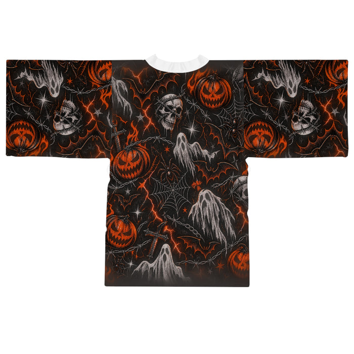 Halloween Ghosts & Pumpkins Kimono Robe — Spooky All-Over Print