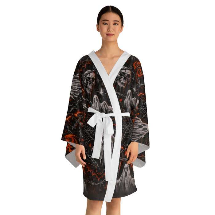 Halloween Ghosts & Pumpkins Kimono Robe — Spooky All-Over Print
