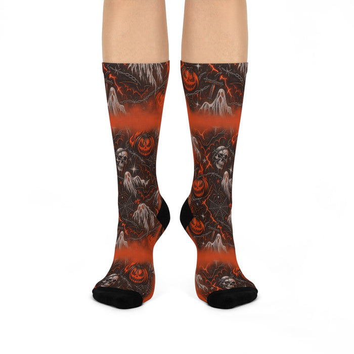 Halloween Haunted Crew Socks — Pumpkin Ghost Spooky Night Cushion Crew
