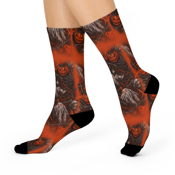 Halloween Haunted Crew Socks — Pumpkin Ghost Spooky Night Cushion Crew