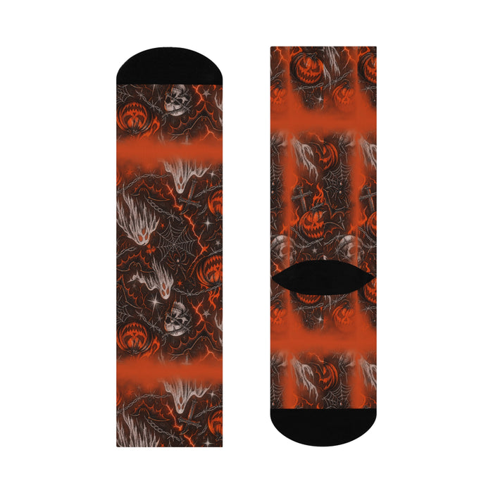 Halloween Haunted Crew Socks — Pumpkin Ghost Spooky Night Cushion Crew