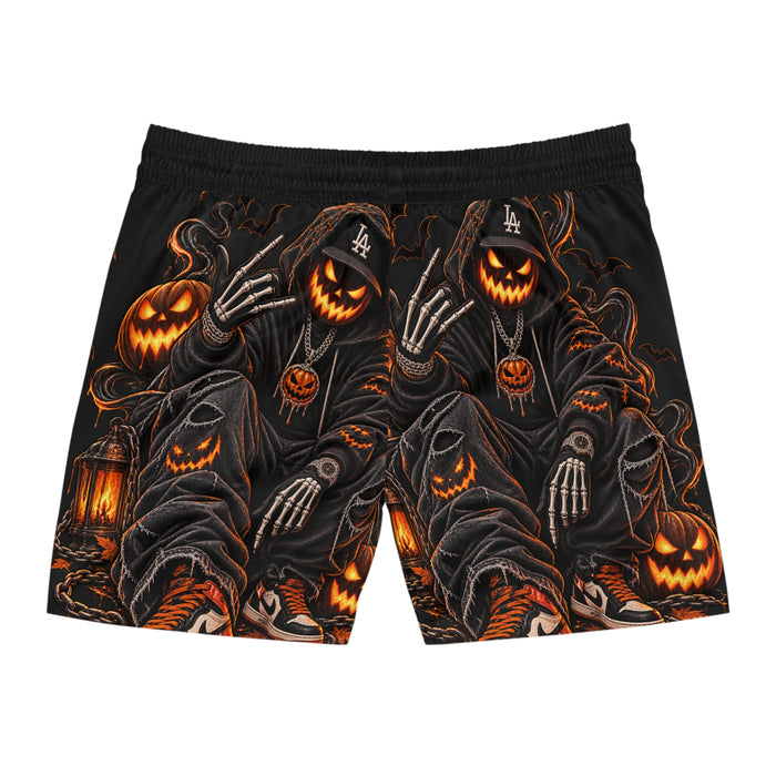 Halloween Jack-O'-Lantern Reaper Swim Shorts — Men’s Spooky Beach Trunks