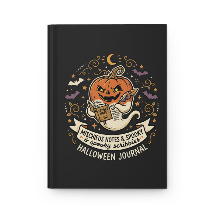 Halloween Journal — Mischievous Pumpkin & Moonlit Bats Hardcover Journal