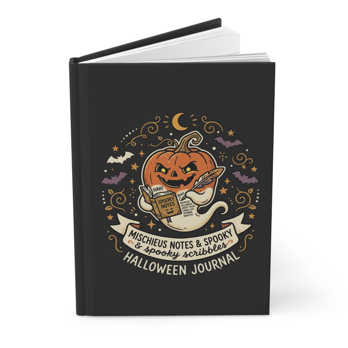 Halloween Journal — Mischievous Pumpkin & Moonlit Bats Hardcover Journal