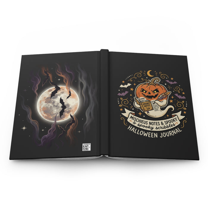 Halloween Journal — Mischievous Pumpkin & Moonlit Bats Hardcover Journal