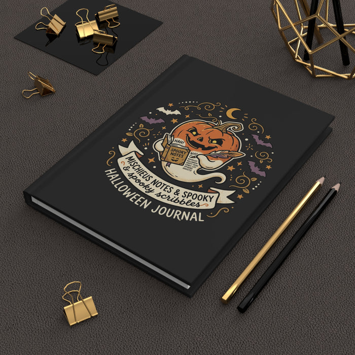 Halloween Journal — Mischievous Pumpkin & Moonlit Bats Hardcover Journal