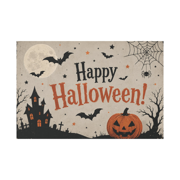 Halloween Plastic Yard Sign – 'Happy Halloween!' Pumpkin, Bats & Haunted House Outdoor Decor