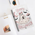 Happy Halloween Ghost Notebook — Cute Pink Halloween Spiral Journal (Ruled)