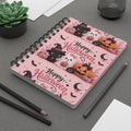 Happy Halloween Spiral Journal — Cute Pumpkin, Black Cat & Ghost Notebook