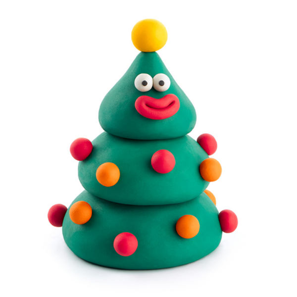 Green clay Christmas Tray with colorful clay decorations