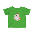 Infant Halloween Ghost Tee – Cute Baby Ghost with Pumpkin & Leopard Bow