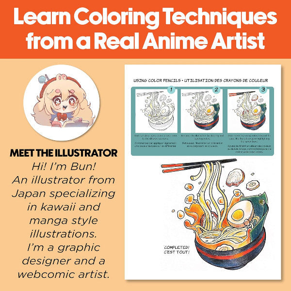 Promotional graphic for coloring techniques with an anime artist, featuring illustrations and text.