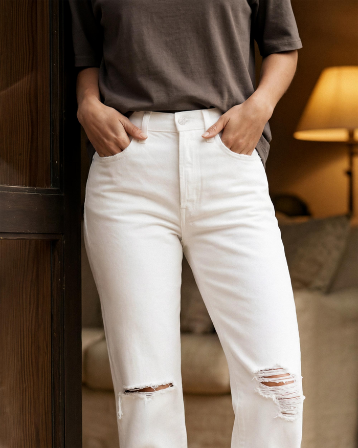 Kali Straight Ankle || Eggshell Destructed