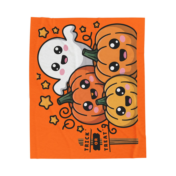 Kawaii Pumpkin Ghost Halloween Velveteen Plush Blanket | Trick or Treat