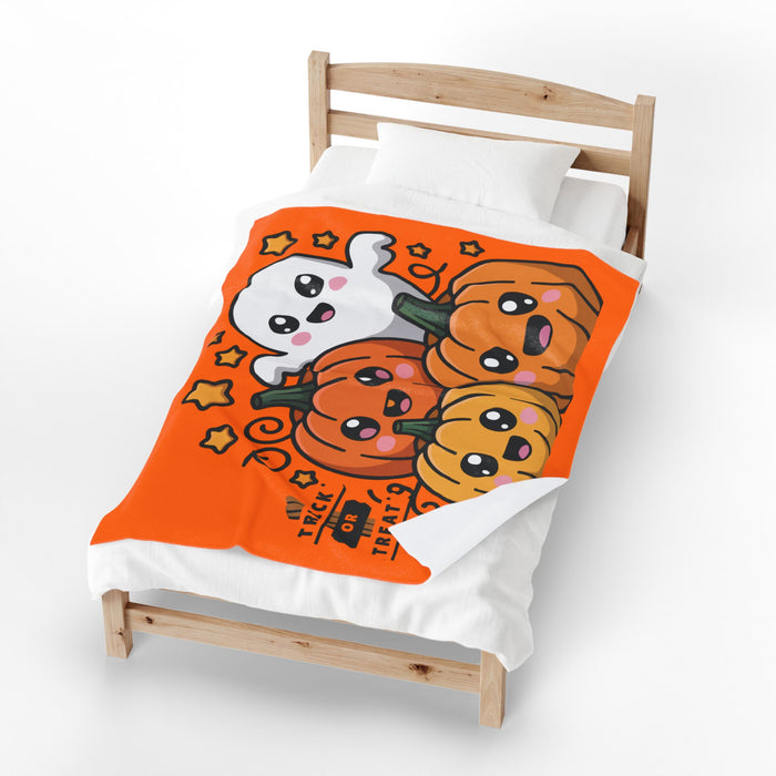 Kawaii Pumpkin Ghost Halloween Velveteen Plush Blanket | Trick or Treat