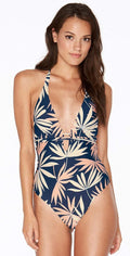 L Space Pamela One Piece in Polynesian Palm PNPMM18-NVY: