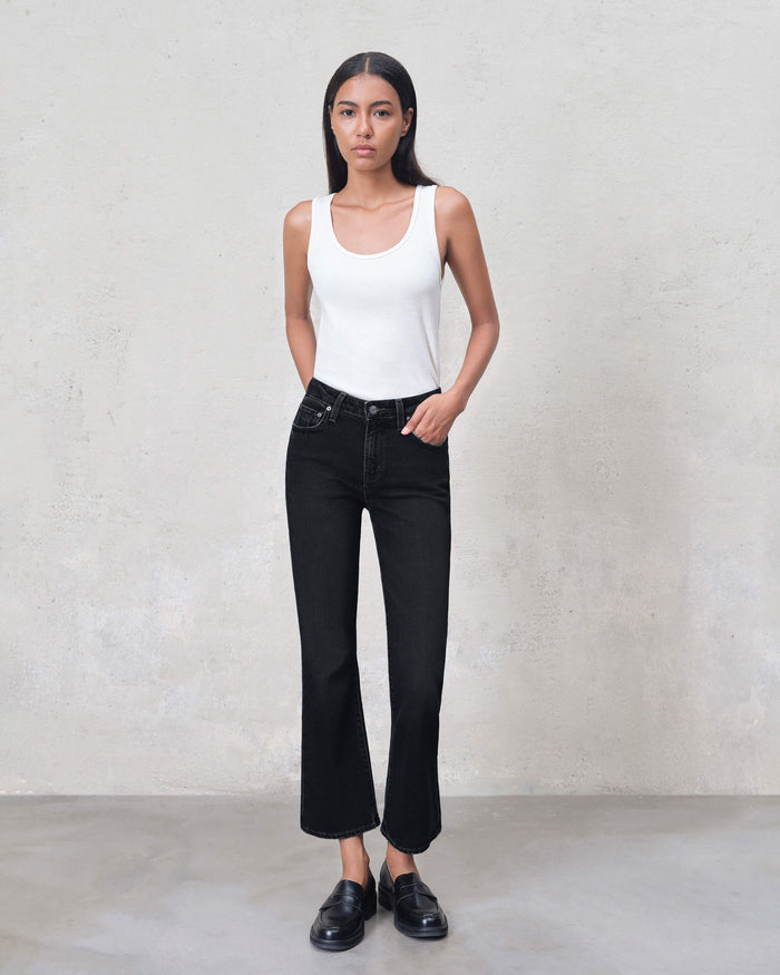 EDWIN USA designer women's jeans made in USA with a fitted silhouette and cropped flare design