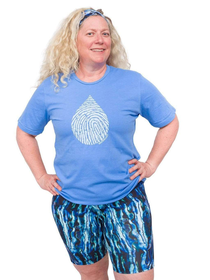 Model: Ruth volunteers for citizen science projects on both salt and freshwater fish and spends as much time as possible in, on, or under the water. She is 5'7", 217 lbs, 40DD and is wearing a L tee.