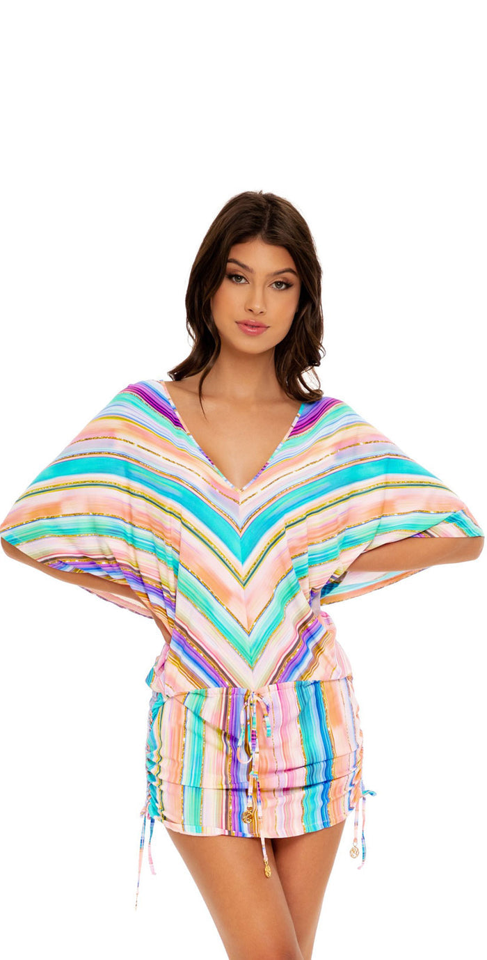 Luli Fama Heat Waves Cabana V-Neck Dress front