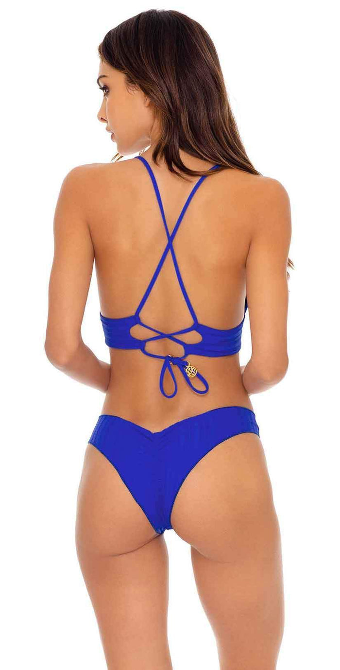 Luli Fama Last Fling Seamless Wavey Ruched Back Bottom in Something Blue: