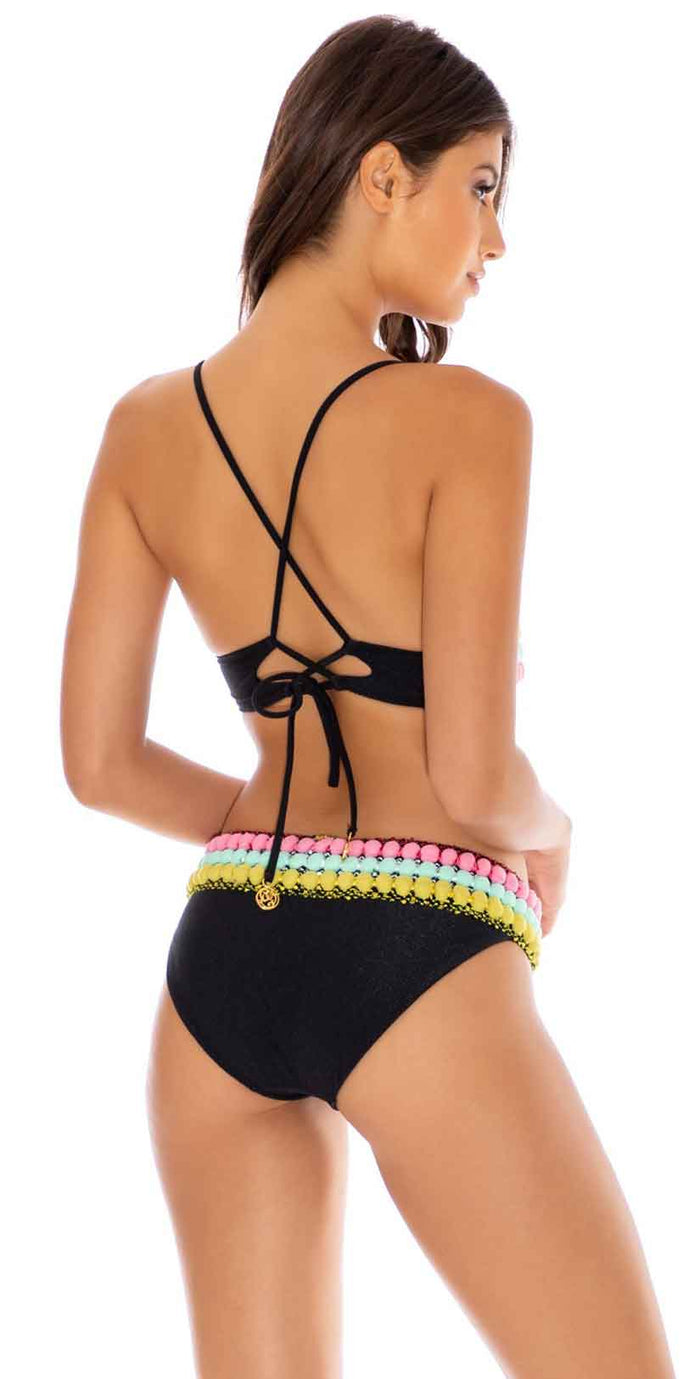 Luli Fama Night Lights Cross Back Bustier Top in Black: