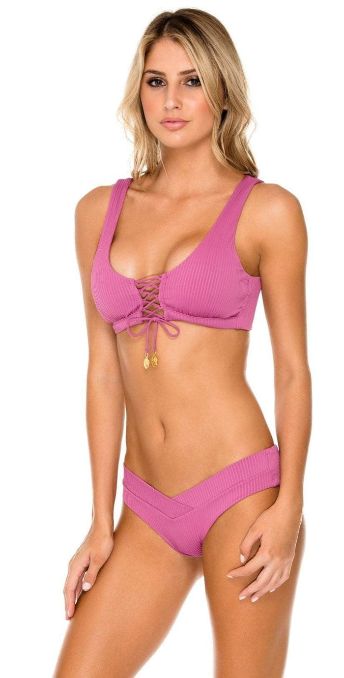 Luli Fama Orillas del Mar Lace Up Bralette in Raspberry L500N51 481: