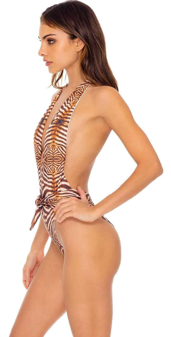 Luli Fama Safari Dreams One Piece Bodysuit in Brown:
