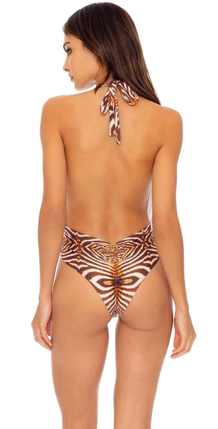 Luli Fama Safari Dreams One Piece Bodysuit in Brown: