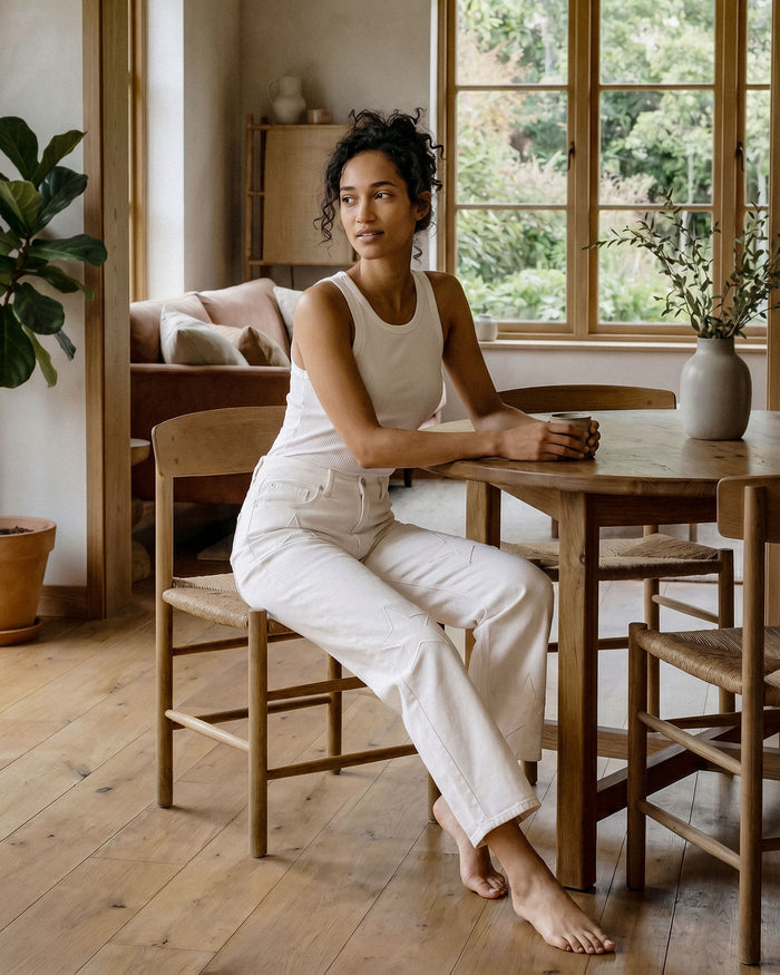 Marli Wide Leg Ankle || Eggshell - White Stars