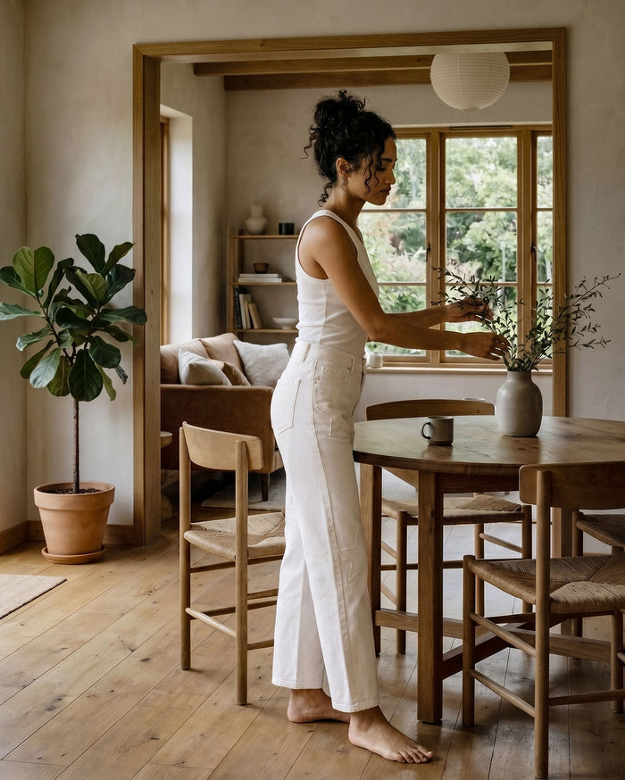 Marli Wide Leg Ankle || Eggshell - White Stars