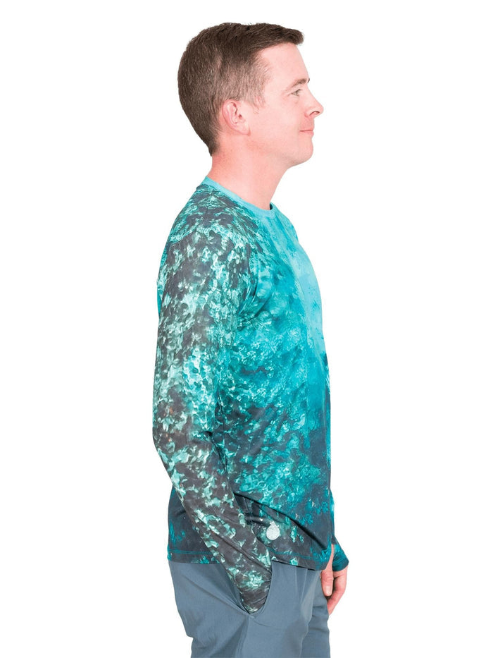 Model: Joe is a coral restoration ecologist and an avid runner. He is 5'10", 145lbs and wearing a size S Men's Crew Neck Sun Shirt and S Best Day Ever Short.