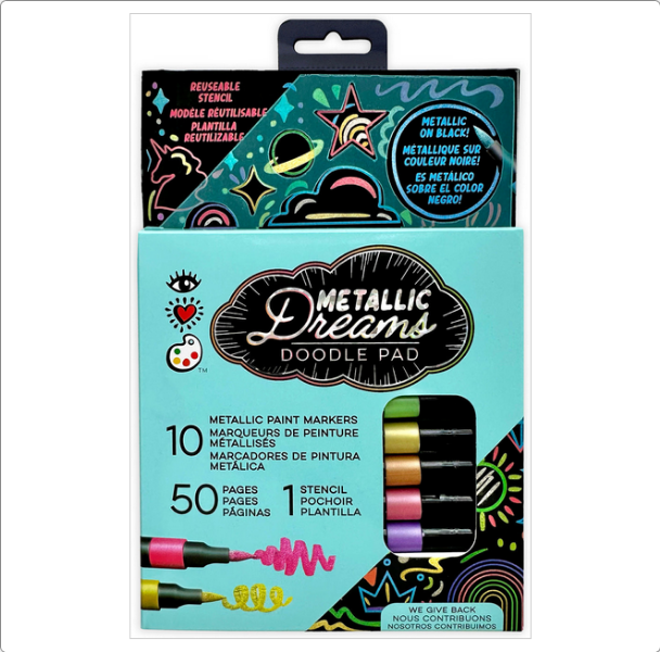 Metallic Dreams doodle pad packaging with paint markers and stencils