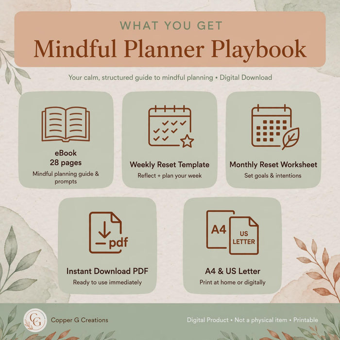 Mindful Planner Playbook | 28-Page Guide to Calm Planning (Digital Download)