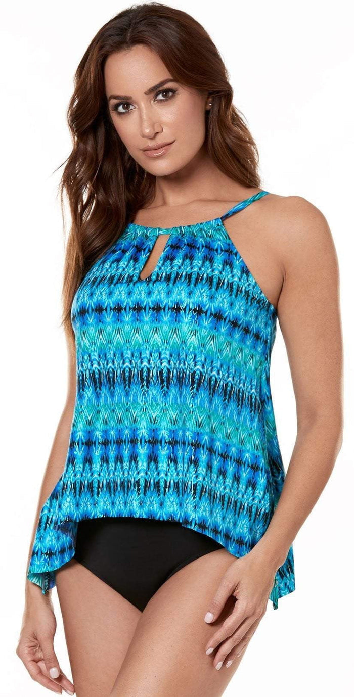 Miraclesuit Cabana Chic Blue Peephole Tankini Top 6518860W-BLU: