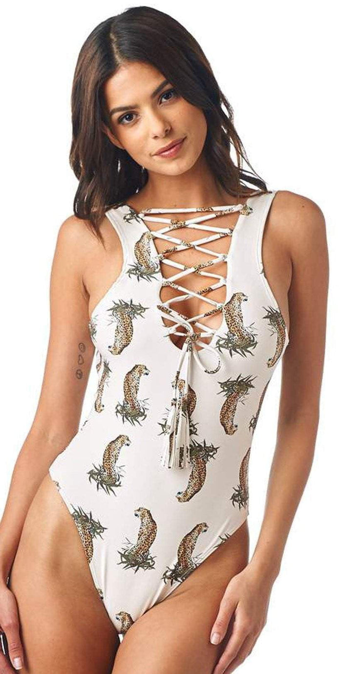 Montce DA Cheetah Repeat Lace-Up One Piece in Cream: