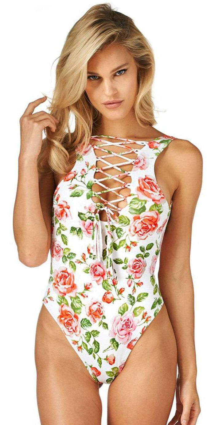 Montce DA Lace-Up One Piece in Rose Print: