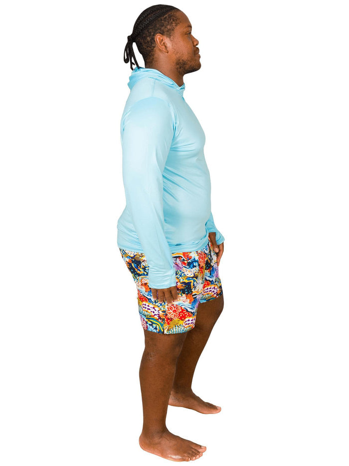 Model: Theo dedicates his free time to volunteering with local non-profits to remove debris from our waterways, and restoring habitats. He is 6'2", 260lbs, and wearing a size 2XL.