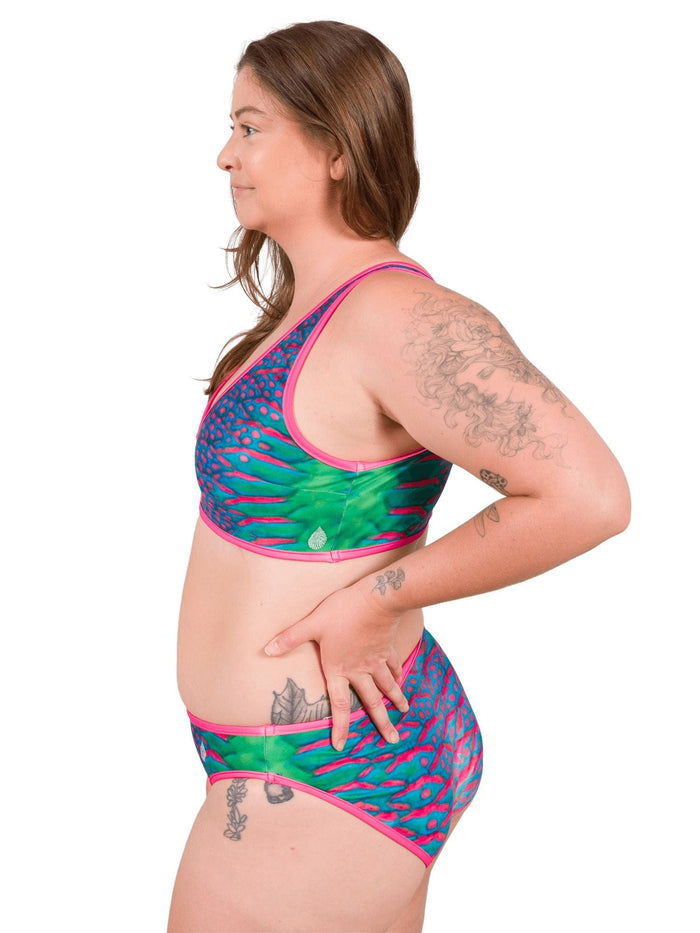 Model: Camilla is the Operations Manager here at Waterlust. She loves using her camera to communicate marine conservation issues. She is 5'8", 195 lbs, 36D and is wearing an XL Scoop Bikini Top and XL Classic Bikini Bottom.