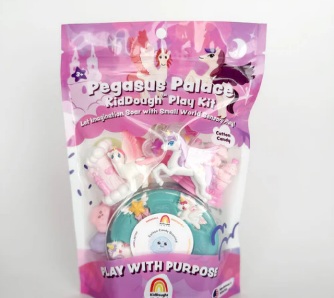 Pegasus Palace Kiddough Play Kit packaging with pink and purple design on a white background
