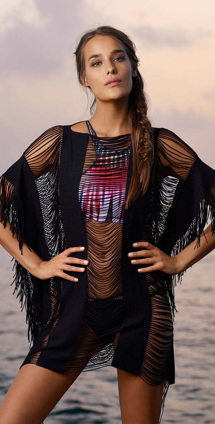 PilyQ Black Gold Monique Cover Up in Black BKG-427T: