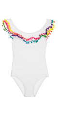 PilyQ Girls Cottom Candy Pom Pom One Piece In White COT 608P: