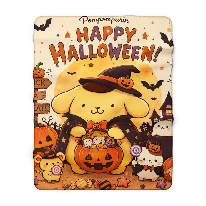 Pompompurin 'Happy Halloween' Sherpa Blanket — Cute Halloween Candy Trick-or-Treat Throw
