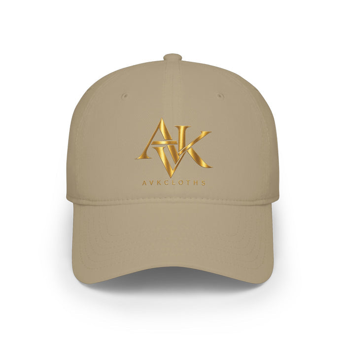 Red Low-Profile Baseball Cap with Gold AKV Monogram – Embroidered Logo Hat