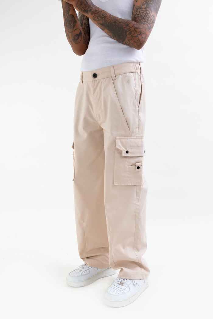 Ripstop Wide Leg Cargo Pants // Beige - Urban Monkey® - CRG001_BEI_S